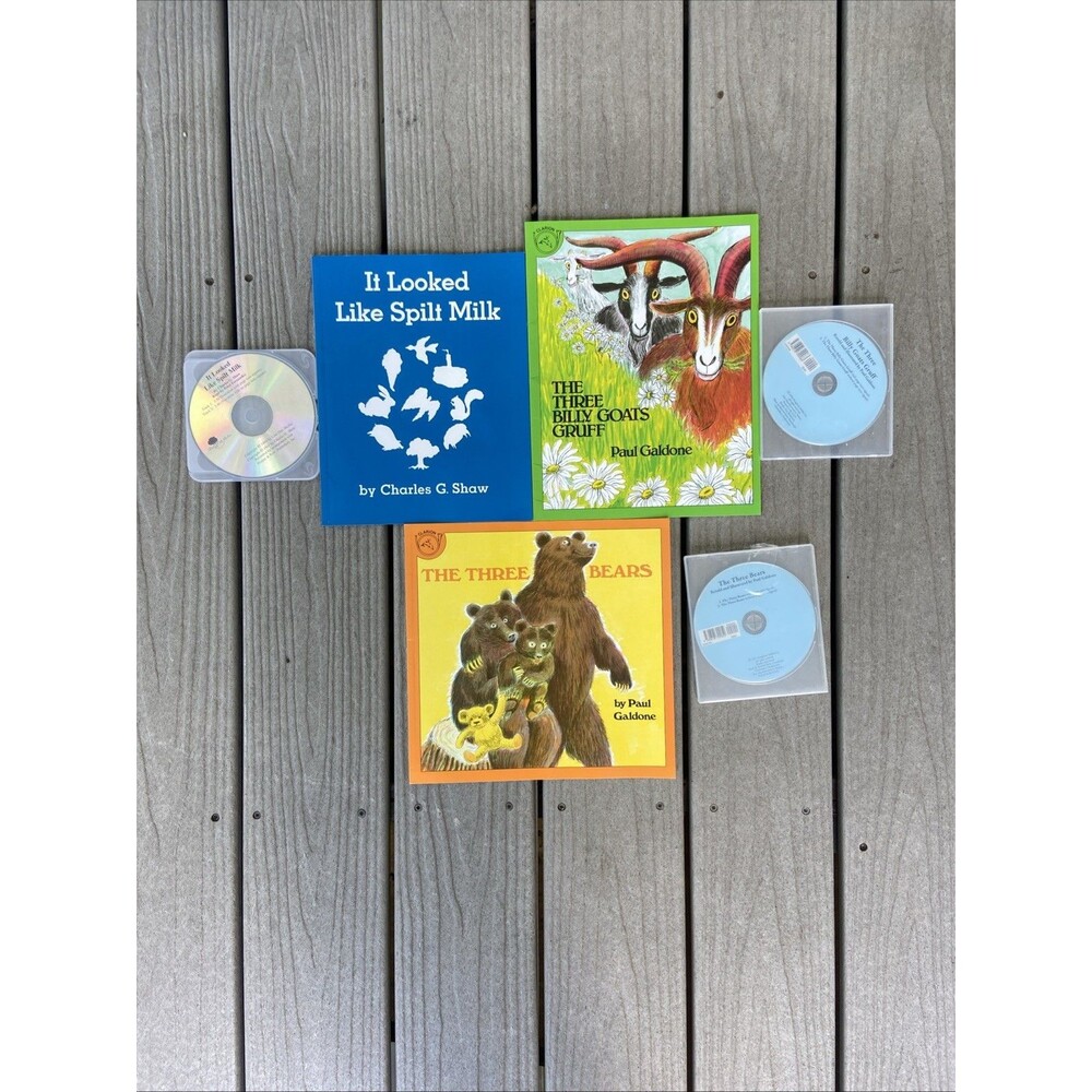 3 Children’s Books w/ Read Along CDs Three Bears Billy Goats Gruff Spilt Milk